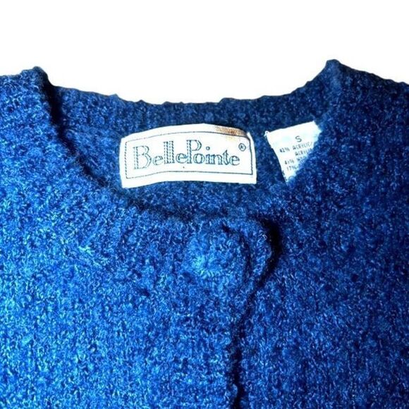 Belle Pointe Vintage Blue Cardigan Sweater with 3D Sunflower Embellishments - Picture 11 of 14